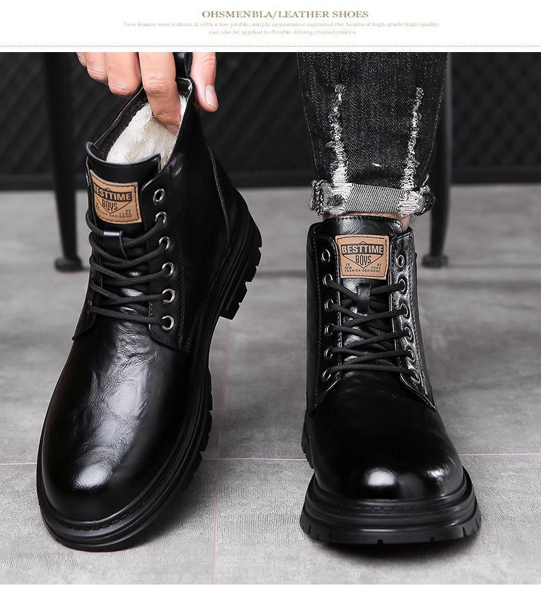 Новые мужские ботинки Martin из натуральной кожи с шерстяной подкладкой — деловые повседневные зимние высокие ботинки для снегоступов.