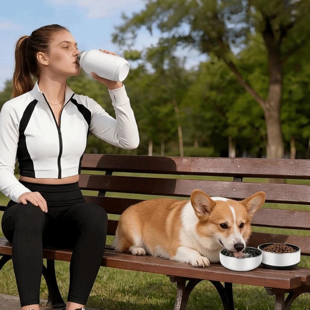 3 in 1 Stainless Steel Pet Water Bottle Multi-layered 32Oz Dog Feeding Bottle Leak-proof Large Capacity Dog Drinking Bottle