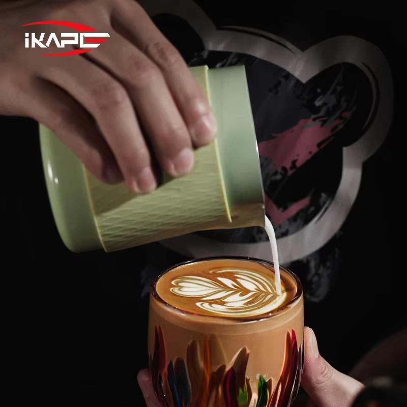 Стеклянная чашка IKAPE, Чашка для эспрессо, Молочная чашка, Инструменты для кофе и чая, Ручная роспись, Большая емкость 270 мл, Двойное использование для кухни и бара