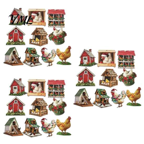 Unique Farmhouse Holiday Ornaments 10/20/30Pcs 2D Flat Chicken Wooden Hanging Ornament, Rooster Hen Coop Barn Decorative Wood Gift Tags Farm Pendants