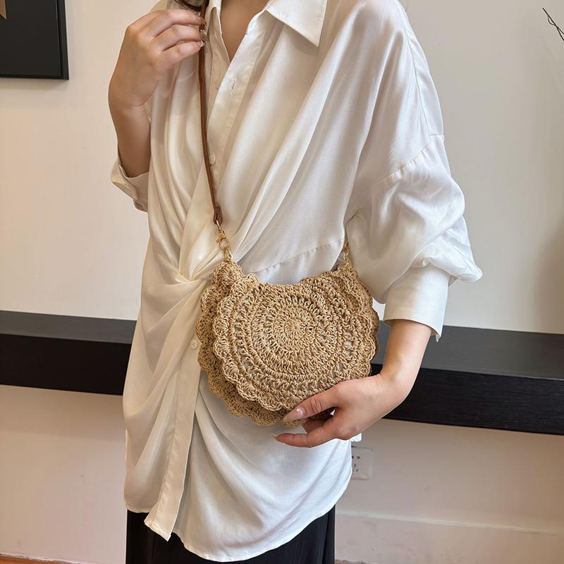 Yogodlns Винтажная плетеная соломенная сумка через плечо, новая круглая летняя пляжная сумка в стиле отпуска, модная сумка через плечо