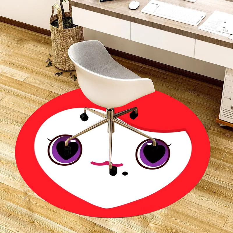 1pc Heart-shaped character with purple eyes and red hair. Round carpet, Made of Polyester,Perfect for Decorating Office Chairs, Living Rooms fplt022