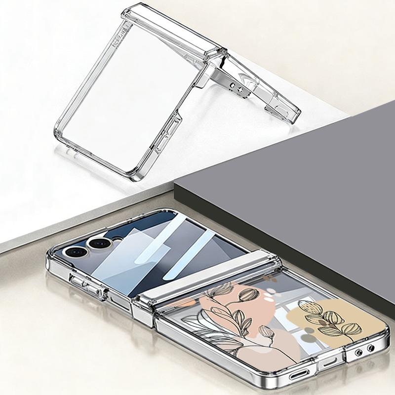 Прозрачный магнитный чехол для телефона с цветочным принтом для Samsung Galaxy Z Flip7 FE Flip6 Flip5 Flip7 6 5 Складная прозрачная жесткая ПК крышка