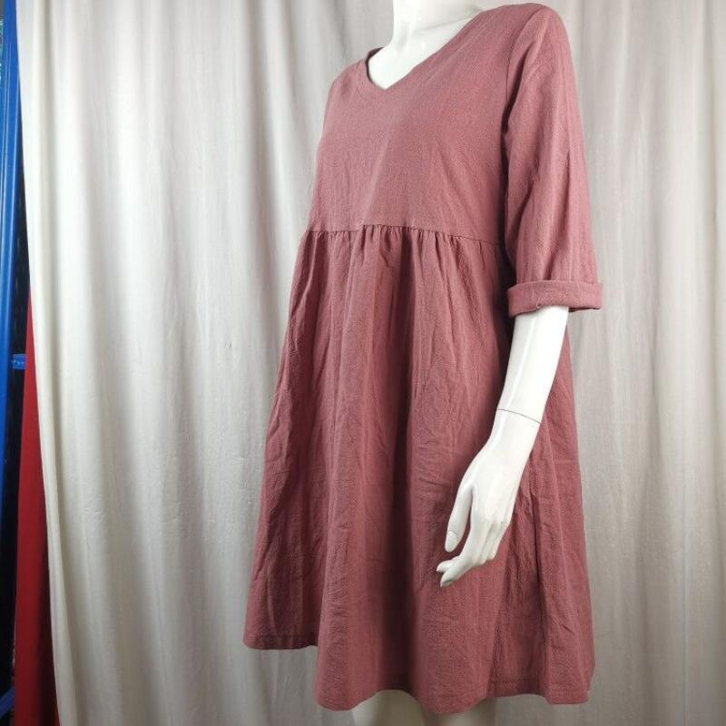 GMXIA Летнее платье средней длины с рукавами 3/4 и V-образным вырезом