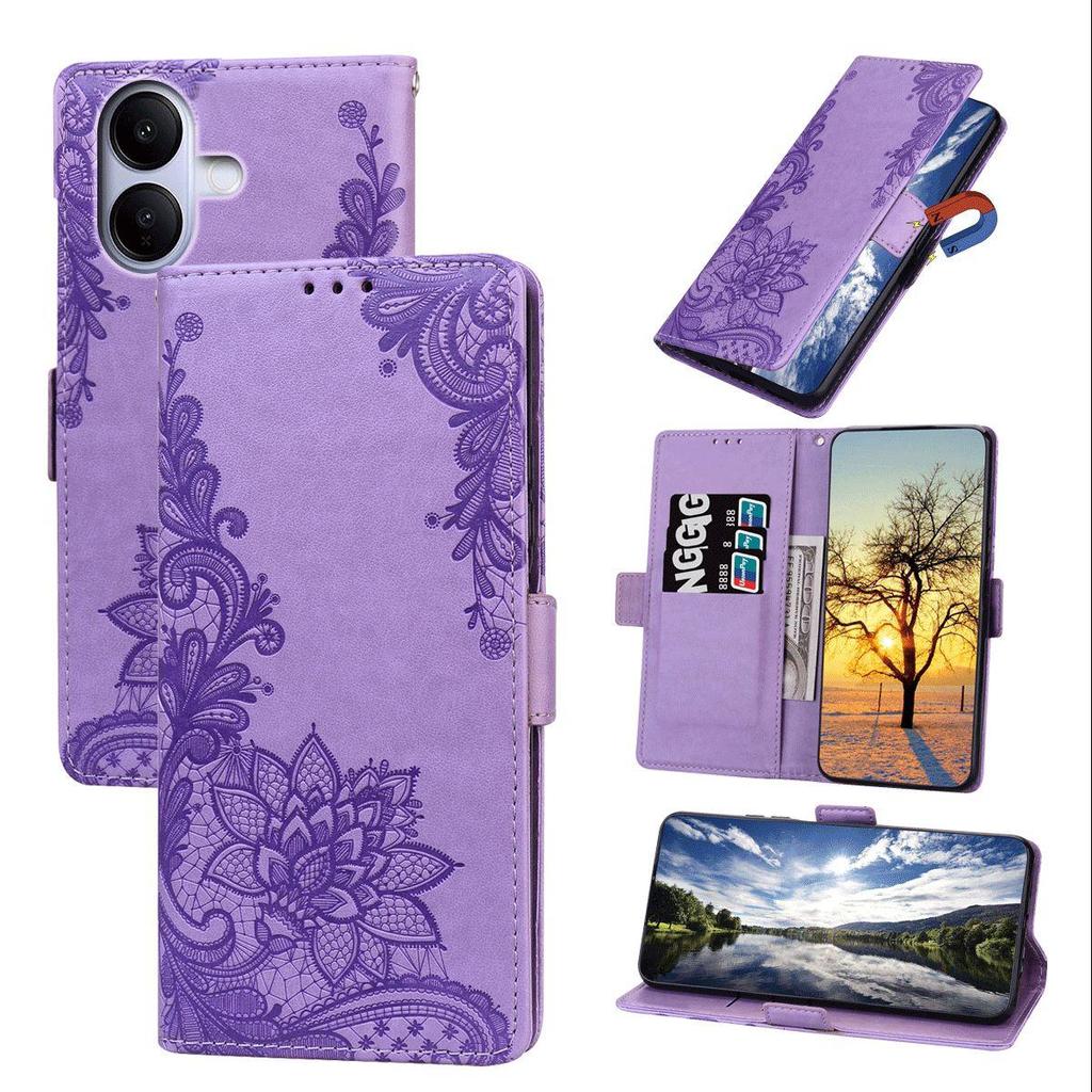 Lace Floral Print PU Leather Flip Wallet Phone Case for Vivo V60 Lite 4G/5G Cover