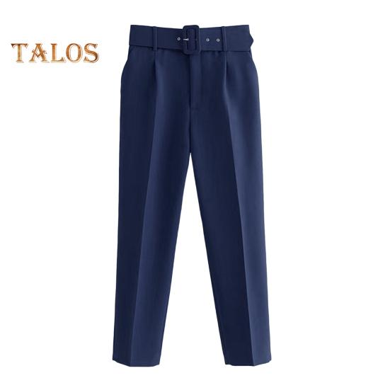 Женские брюки прямого кроя с высокой талией, длинные брюки с карманами, однотонные повседневные рабочие брюки