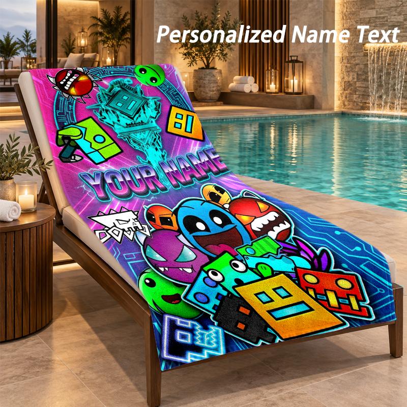 Geometry Dash Custom Name Beach Towel Large Soft Towel for Indoor Bathroom Outdoor Beach