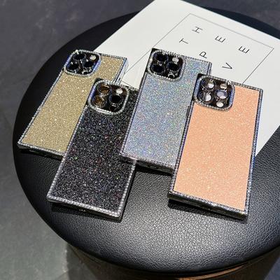 Чехол для телефона с бриллиантовой рамкой и блестками для iPhone 16 Pro 15 Pro Max 14 13 Pro с покрытием, противоударная защита линз, силиконовый мягкий бампер