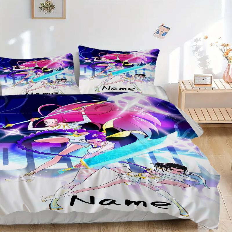 Custom Name kpop cartoon Girl Bedding 3 Piece Set HD Print Duvet Cover Pillowcases for Teens Adult Bedroom Decoration