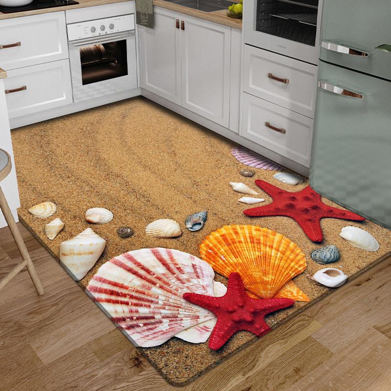 3D напольный коврик, кухонный коврик с пляжными волнами, коврик для кухни, моющийся, нескользящий ковер для гостиной, морской коврик для ванной, абсорбент