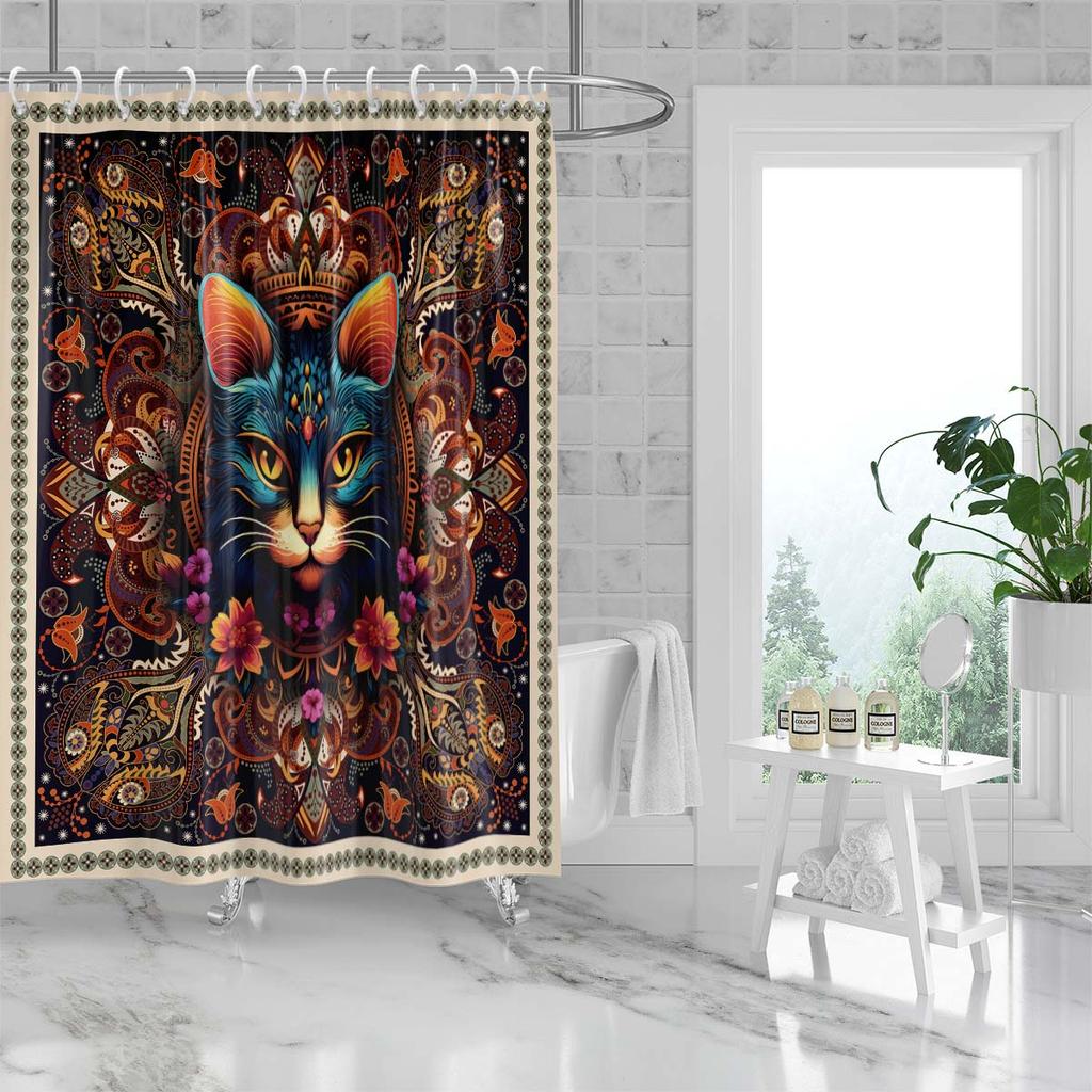 1 шт. Водонепроницаемая шторка для душа с принтом кошки, занавеска для ванной, перегородка, несколько размеров, 12 крючков, простая установка, защита конфиденциальности