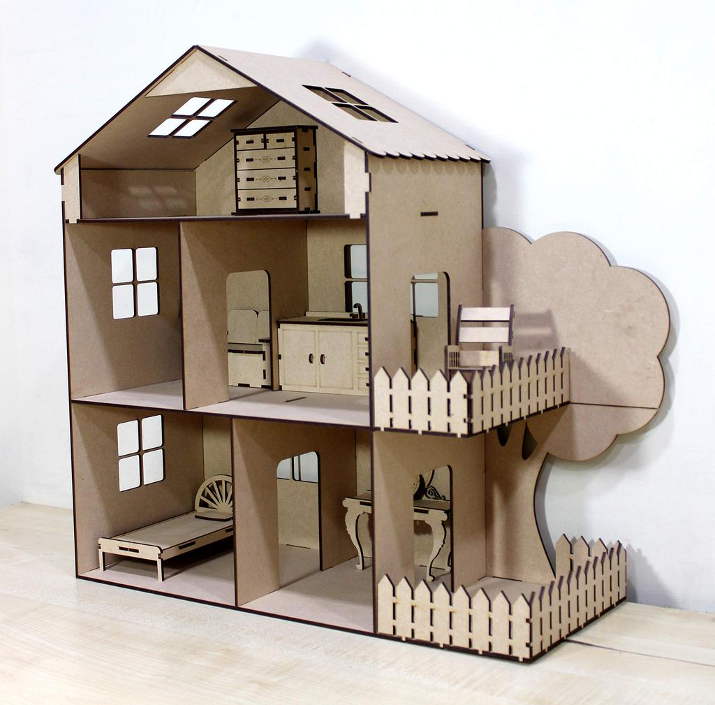 StonKraft Wooden 3D Puzzle Dollhouse Home Construction Modeling School Project Easy To Assemble One Size Beige - Decor, Toy, Kit, - (Furnished