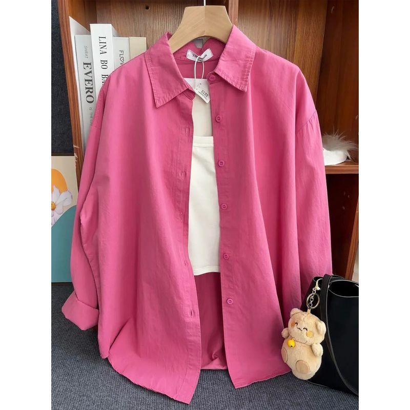Pure Cotton Bandage Dress Rose Pink Shirt for Women Inner Wear Base Loose All-Matching Slimming Long Sleeve Shirt Coat Trendy