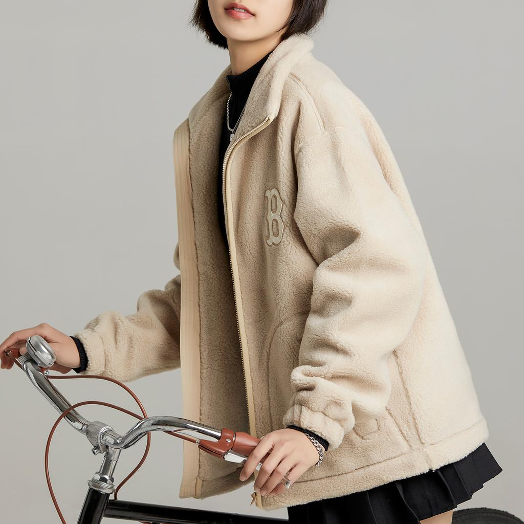 New MLB Velvet Jackets Unisex Light Beige 3AFDB0626-43BGS