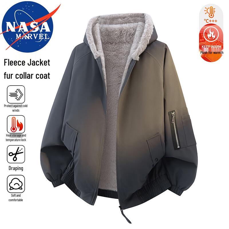 NASA MARVEL Men's Winter Padded Jacket with Faux Fur Hood