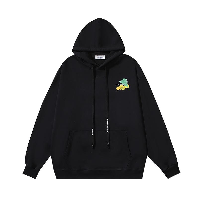 1082 Off-White 2026 Осень/Зима Новые OW Цвет Листа Граффити Стрела Печатные Толстовки с Капюшоном для Мужчин и Женщин