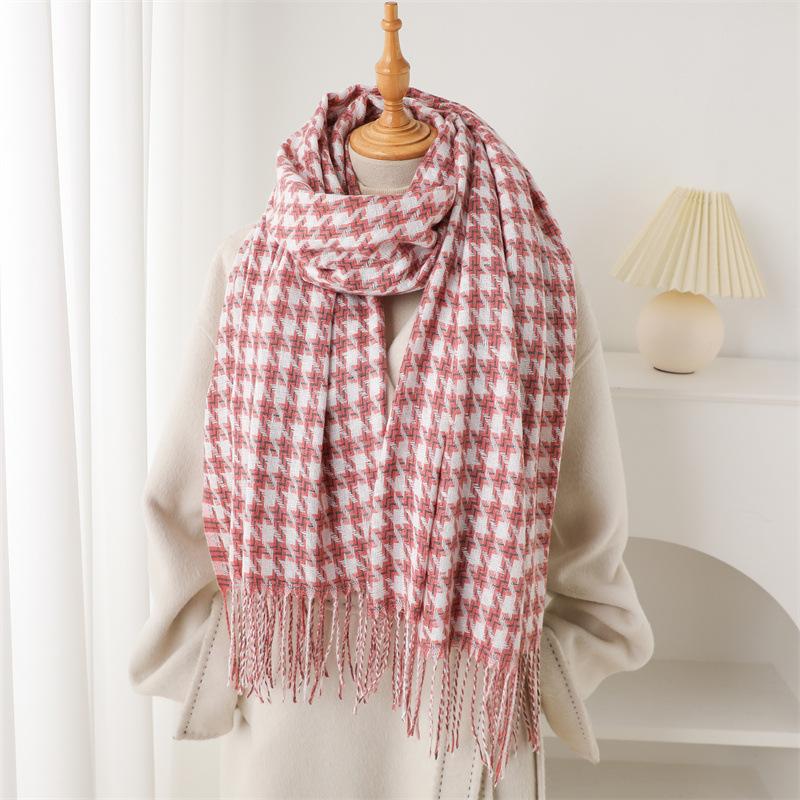 2025 Роскошный узор «гусиная лапка», полосатый, зимний, теплый женский шарф, кашемировые шали, толстый шейный платок, хиджаб, обертывания, пашмина, фуляр