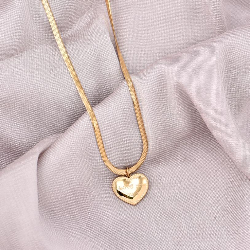 Stainless Steel New Fashion Upscale Jewelry Love Heart Lovers Love You More Charms Chain Choker Necklace Pendant for Women KTJ