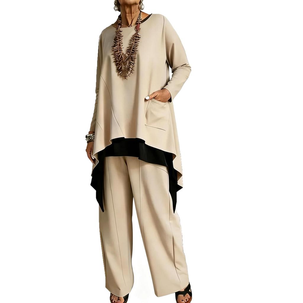 Модный повседневный женский комплект из двух предметов с длинным рукавом