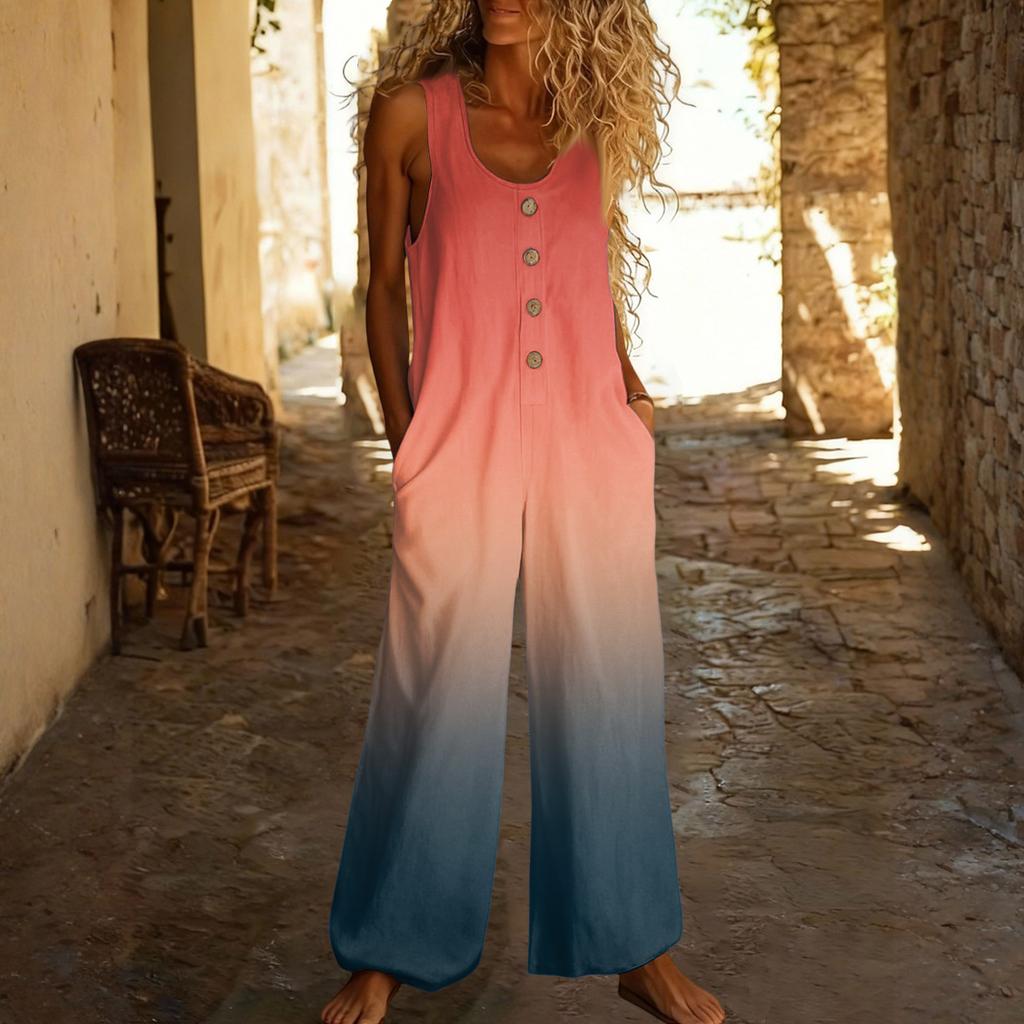 Повседневный свободный комбинезон без рукавов с карманами и регулируемыми бретелями для женщин (Большая длина).