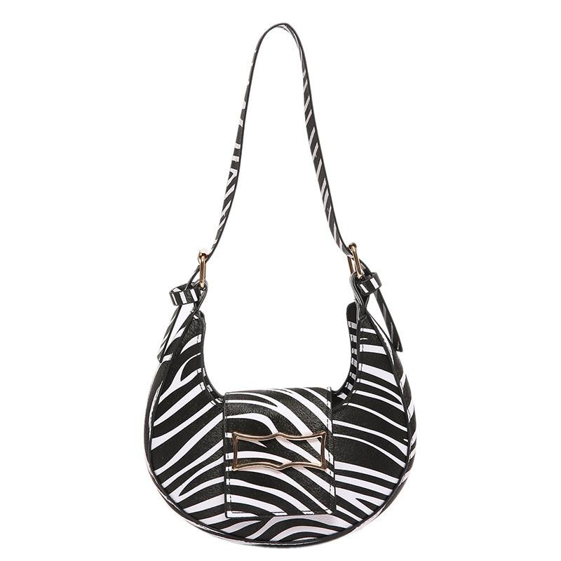 Chic Retro Crescent Bag For Women Stylish Pu Shoulder Bag In Leopard Zebra Cow Print
