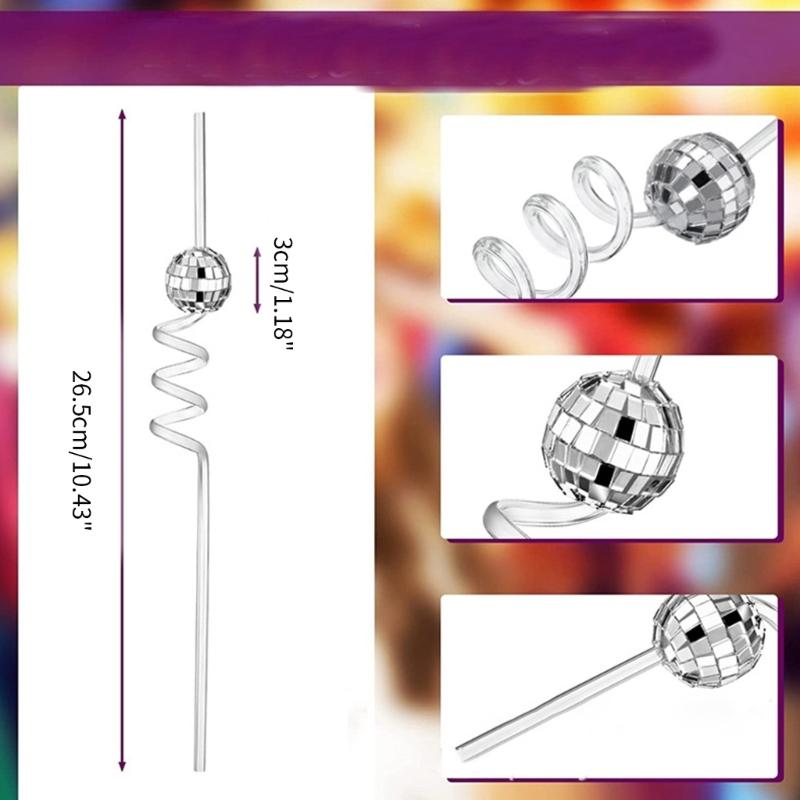 6Pcs/set Discos Decorative Straws Plastic Cocktail Straws Glitter Mirror Discos Balls Drinking Decor for Discos Party