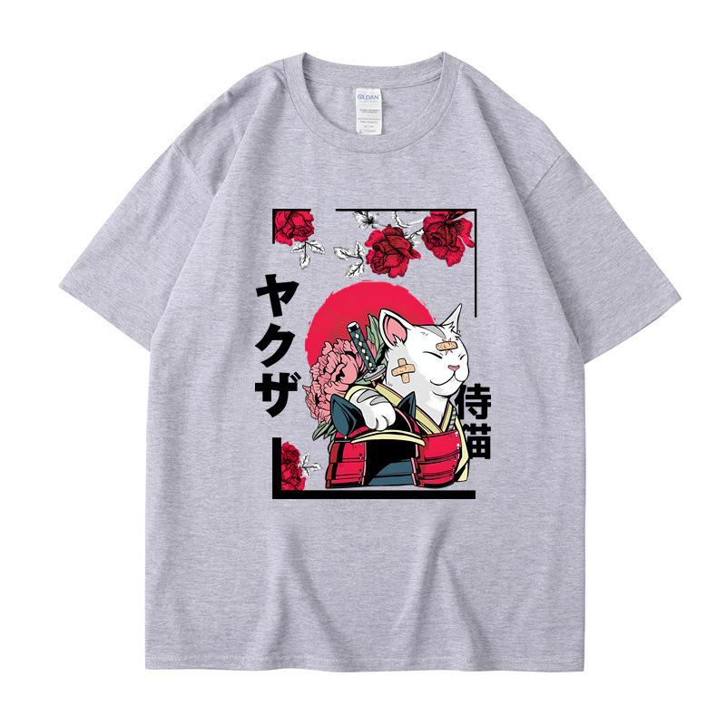 Мужская футболка Street Apparel Япония Харадзюку Забавная футболка с котом Кунг-фу Хлопок Летняя Мультяшная футболка Унисекс Хип-хоп Футболка