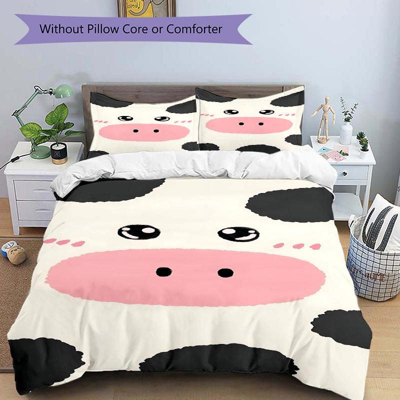 3pcs Animal-themed Cow Print Soft and Comfortable Breathability, Bedding Set, Machine Washable, Suitable for All Seasons200