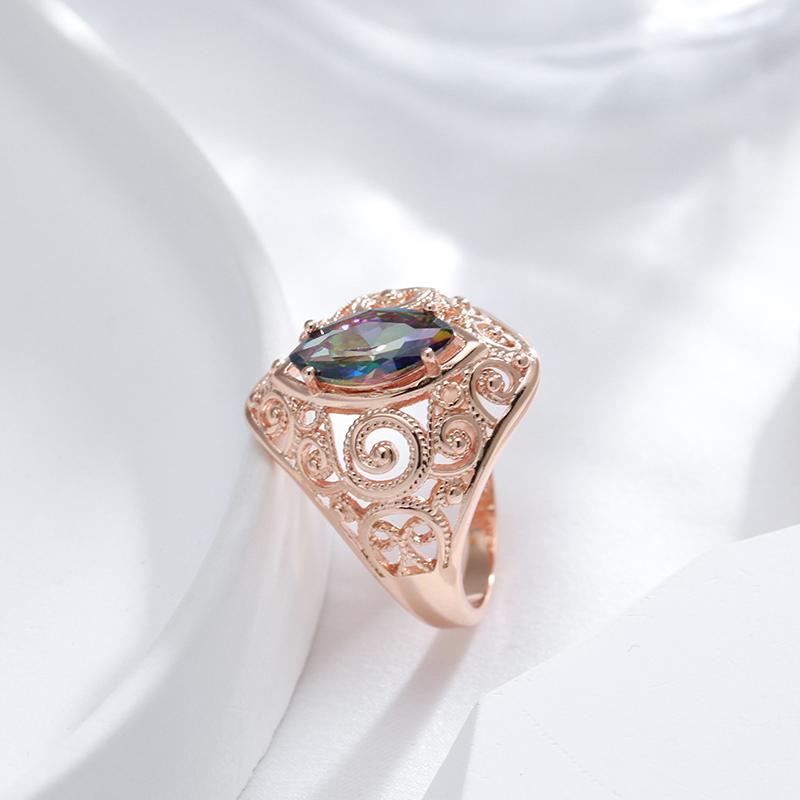 Vintage Pattern Colorful Zircon Large Rings Women Party Daily Classic Accessories
