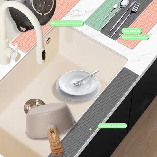 Силиконовый сливной коврик, противоскользящие канавки, быстросохнущий защитный коврик для кухонной мойки, безопасный для пищевых продуктов, большой размер, коврик для сушки посуды на столешнице