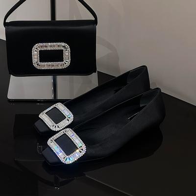 Версия из овчины~ Сатиновые туфли-лодочки с квадратной пряжкой и стразами, женские балетки в стиле феи, французские туфли Мэри Джейн