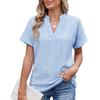 Весна Лето Однотонная футболка с V-образным вырезом Свободная Повседневная Женская рубашка