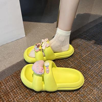 Модные универсальные нескользящие крутые тапочки на толстой подошве женские 2025 лето новые милые и симпатичные тапочки с бантом женские для улицы