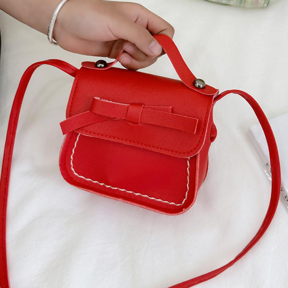 Cool PU Leather Bow Shoulder Bag Handbag Solid Color Bow Crossbody Bag Coin Purse Wallet Children Small Bag Gift