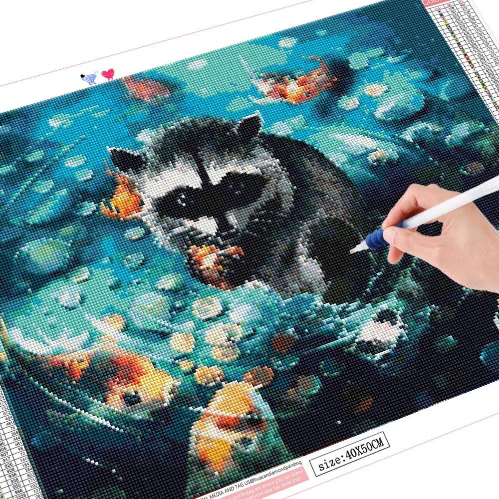 Huacan 5D DIY алмазная живопись енот полная дрель квадратная алмазная вышивка животное мозаика Золотая рыбка подарок ручной работы