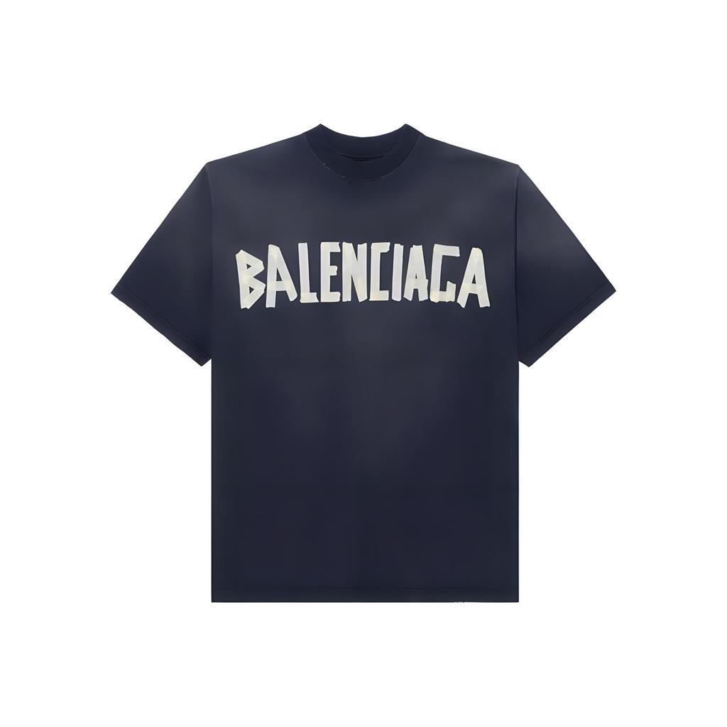 Balenciaga Мужская футболка с лентой, средняя посадка, выцветшая черная 739784TOVA91055