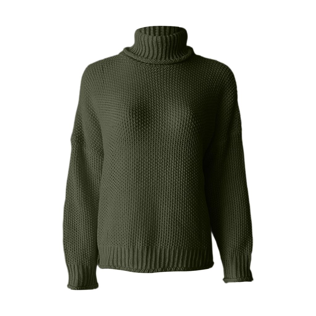 Модный женский вязаный свитер с высоким воротником, длинными рукавами и подвернутым краем