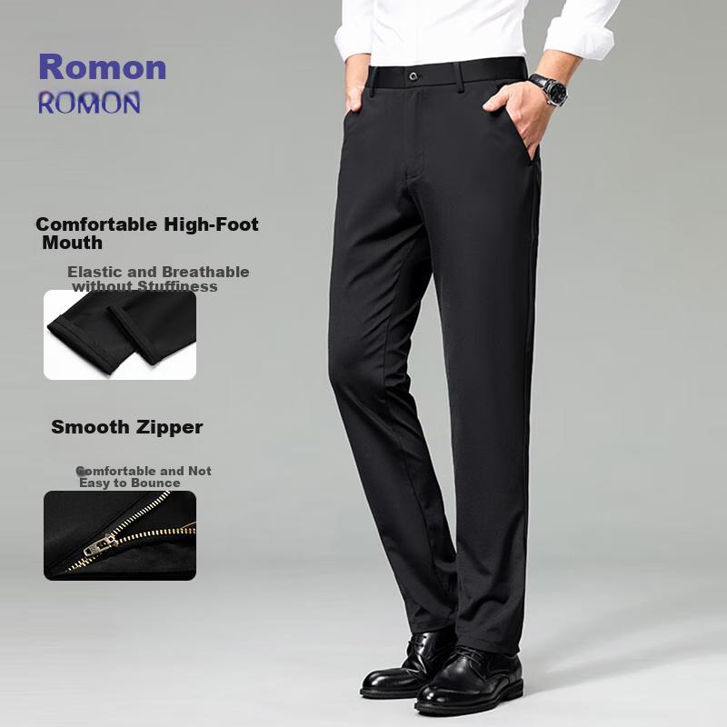ROMON [Containing Mulberry Silk] Men's Casual Pants, Spring Cool-Feeling, Commute Business Casual Trousers, Black, Size 30