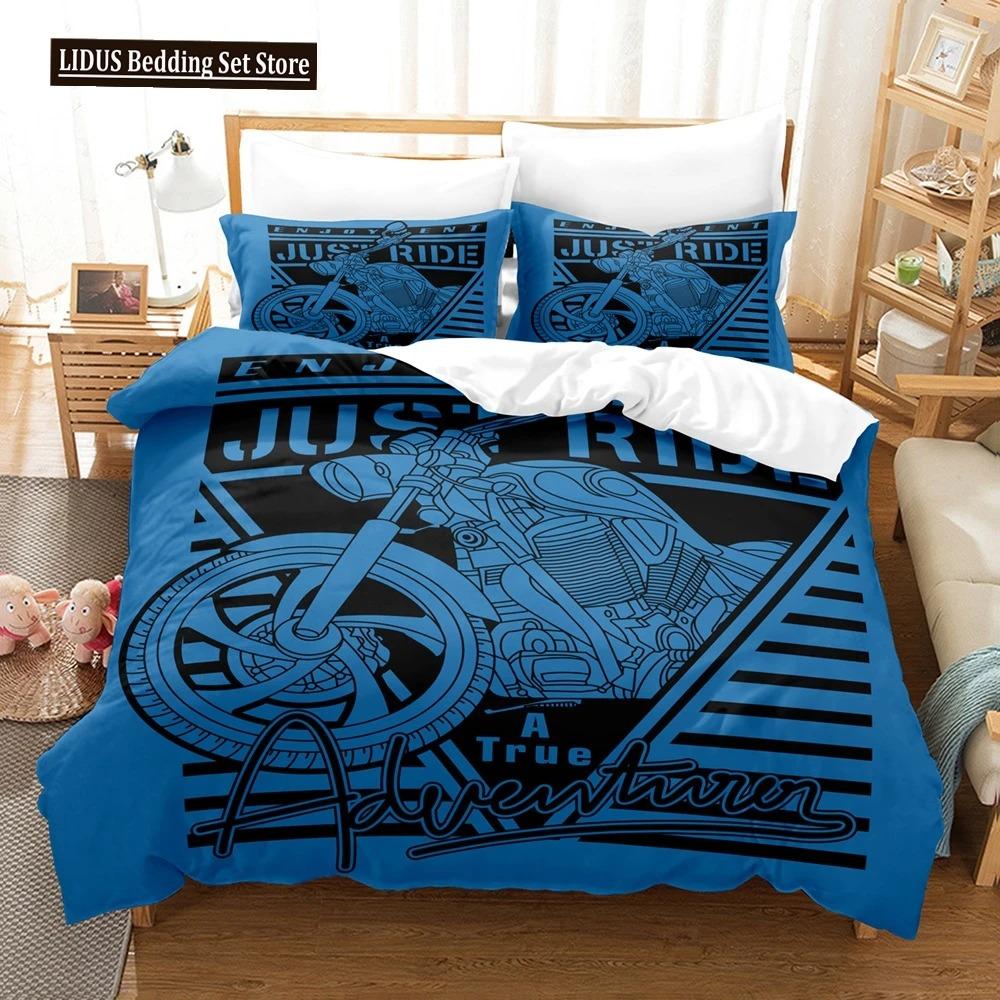 Motorcycle Duvet Cover Set Dirt Bike Extreme Sports Theme For Boy Girl Motocross Racer Polyester Bedding Set King Queen Size
