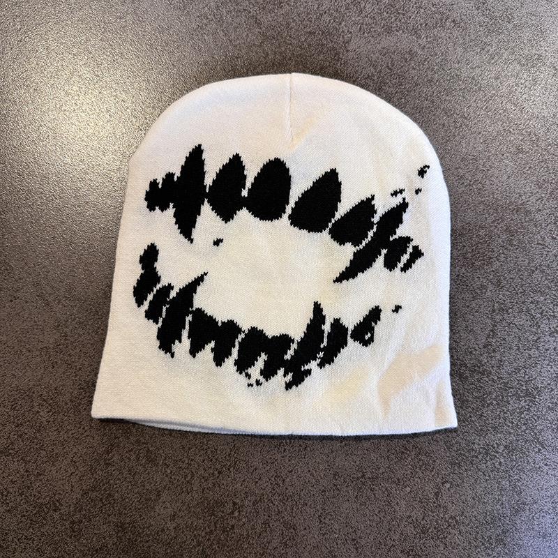 New American Style Tooth Pattern Skeleton Cap Knitted Hat Autumn Winter Unisex Fashion Street Hip Hop Retro Pullover Hat Beanie