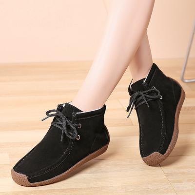 Модные зимние ботильоны на мягкой подошве с плюшем для женщин на шнуровке, женские ретро туфли на плоской подошве ручной работы из натуральной коровьей кожи, теплые кроссовки