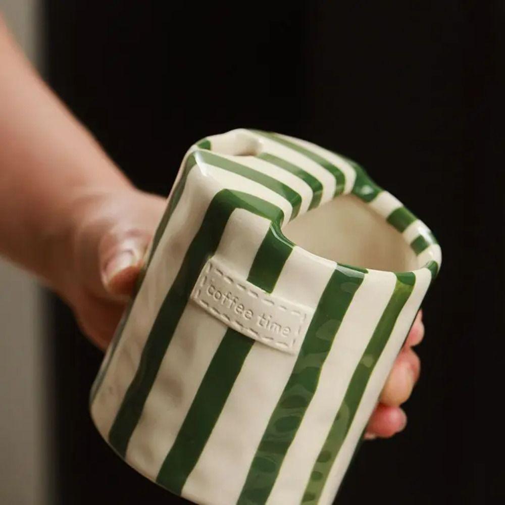 Hand-Painted Striped Ceramic Coffee Mug Novelty Porcelain Tea Cup Gift Espresso Cup  Home Breakfast