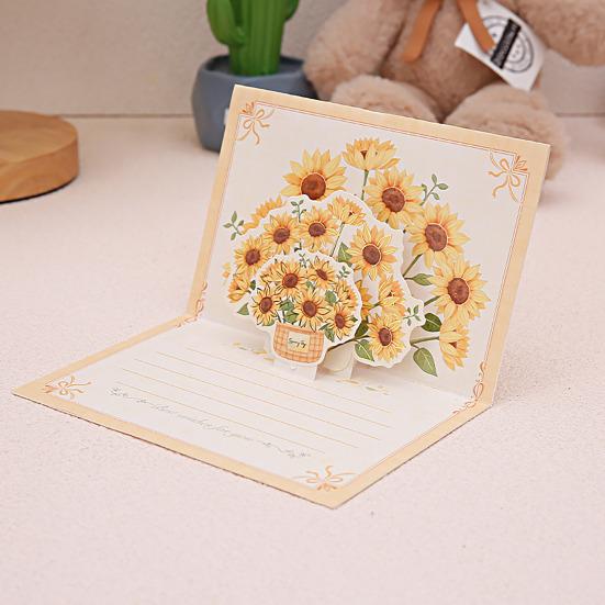 Pop-Up Greeting Card 3D Flower Bouquet Card Handmade Rose Sunflower Tulip Gift Card for Mother's Day Graduation Anniversary