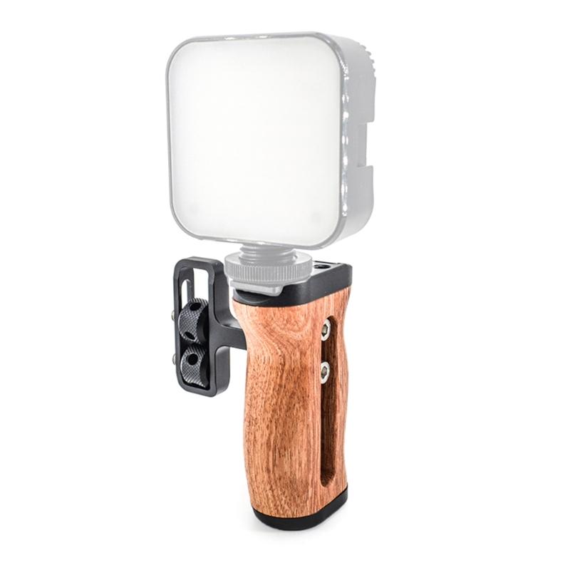 Ergonomic Wood Handgrip Cold Shoe Extension Handle for Camera Stabilization and Fill Light Accessory Mounting