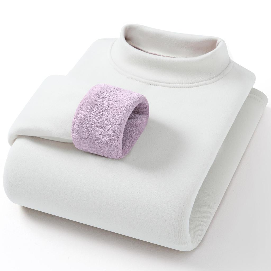 Camel Wool Women's Thick Fleece-Lined Semi-High Neck Top for Autumn/Winter