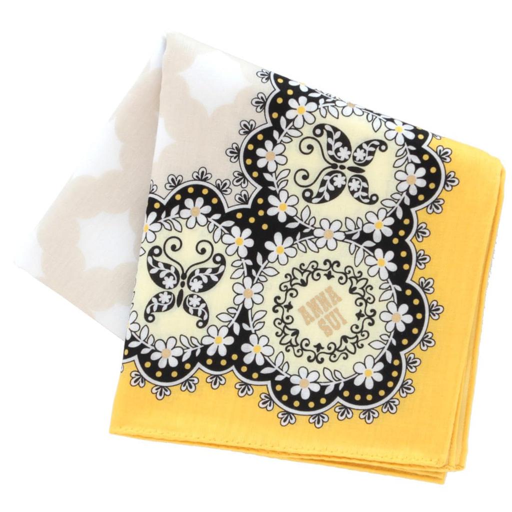 ANNA SUI Printed Handkerchief with Small Flowers and Butterflies (Yellow) [100% Cotton] Women's, Approx. 50cm, 109024-0006-02