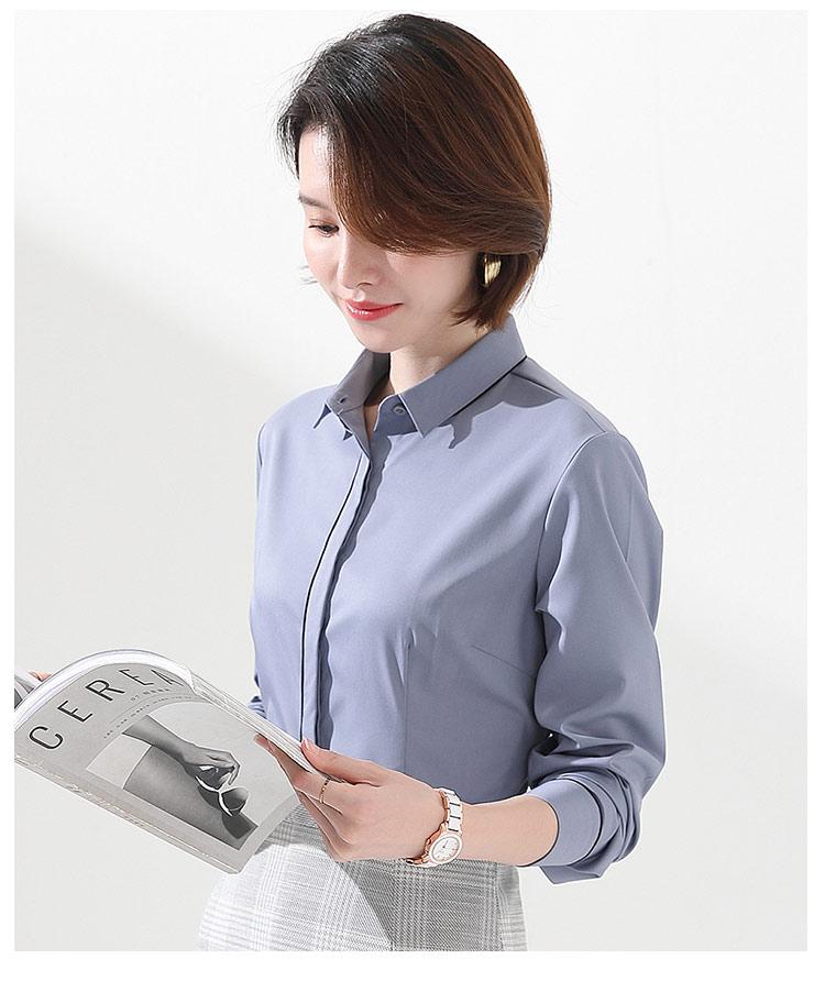 New Solid Color Collar Elegant Age Reducing Elastic Fashion Long Sleeve Shirt