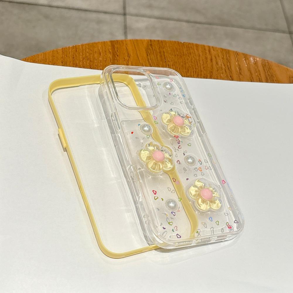 INS Корея 3D Цветок 2 В 1 Прозрачный Чехол для Телефона для iPhone 17 16 12 13 14 15 Pro Max Ударопрочная Рамка Прозрачная Мягкая Крышка