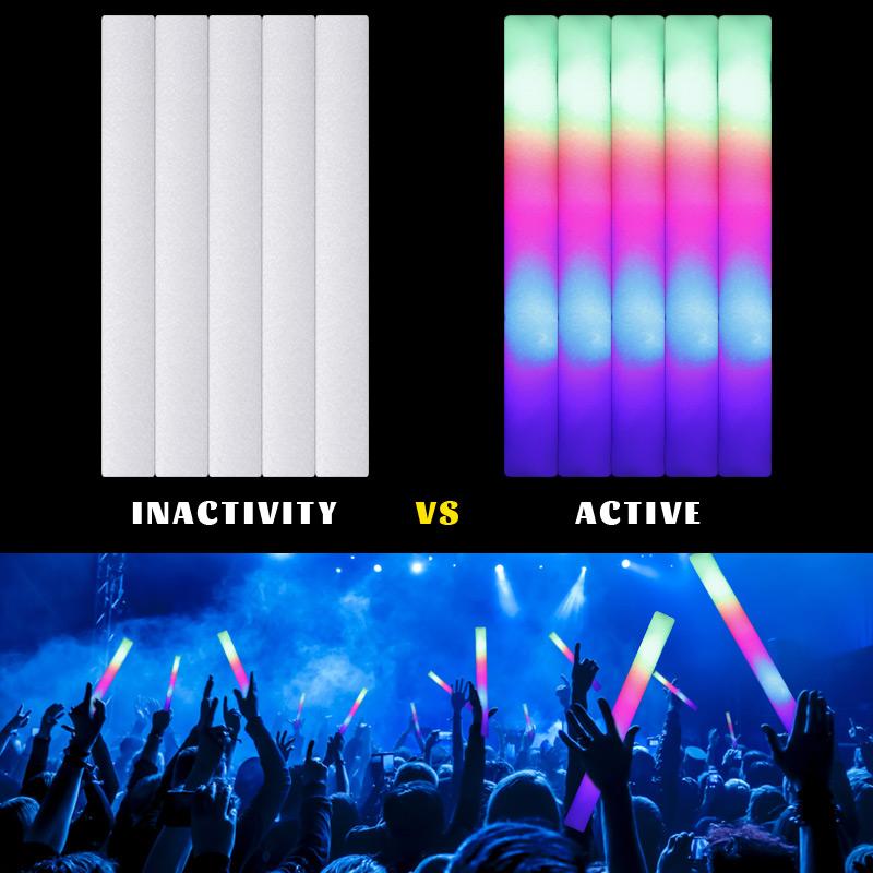 15/30Pcs LED Glow Foam Sticks Bulk Colorful RGB Light Cheer Tube for Xmas, Wedding, Birthday Party Supplies