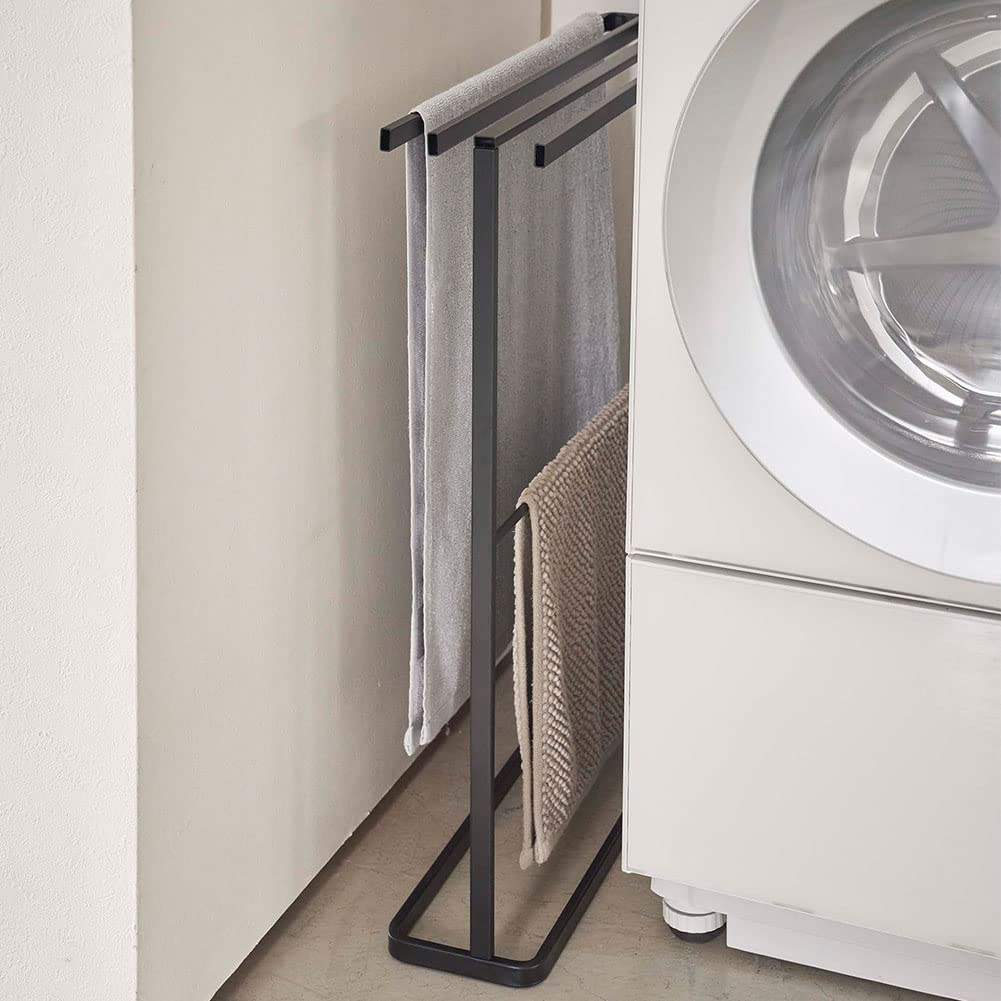 Yamazaki Jitsugyo 5577 Side Hang Bath Towel Hanger Slim Black W65XD15XH75cm Tower Towel Hanger Clothesline Approx.